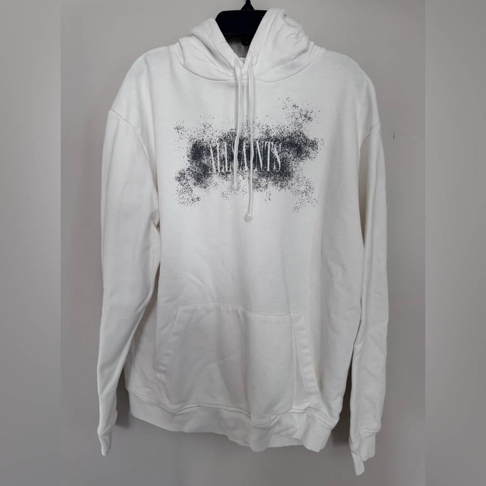 AllSaints white pullover hoodie a graphic "Shadow Stamp" logo Mens Xsmall